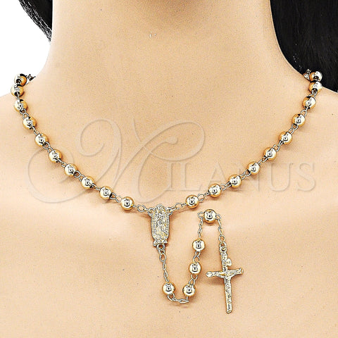 Oro Laminado Medium Rosary, Gold Filled Style Guadalupe and Crucifix Design, Polished, Golden Finish, 09.213.0018.26