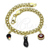 Oro Laminado Charm Bracelet, Gold Filled Style Figa Hand and Evil Eye Design, with Black and Garnet Crystal, Red Enamel Finish, Golden Finish, 03.213.0215.08 (05 MM Thickness, 8 Inches Length)