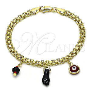 Gold Filled Bracelet — Charm Bracelet Figa Hand and Evil Eye Design — main product view — SKU 152138 | Oro Laminado brazalete — Charm Bracelet Figa Hand and Evil Eye diseño — SKU 152138