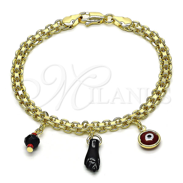 Gold Filled Bracelet — Charm Bracelet Figa Hand and Evil Eye Design — main product view — SKU 152138 | Oro Laminado brazalete — Charm Bracelet Figa Hand and Evil Eye diseño — SKU 152138