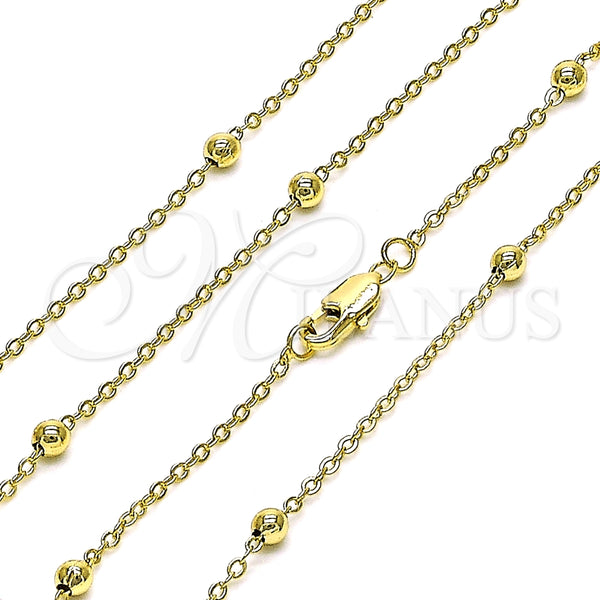 Oro Laminado Basic Necklace, Gold Filled Style Rolo and Charm Bar Design, Polished, Golden Finish, 04.213.0277.18 (02 MM Thickness, 18 Inches Length)