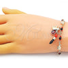 Oro Laminado Charm Bracelet, Gold Filled Style Elephant and Evil Eye Design, with Garnet Crystal, Polished, Golden Finish, 03.213.0217.06 (03 MM Thickness, 6 Inches Length)