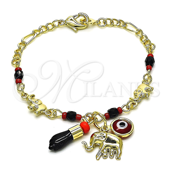 Gold Filled Bracelet — Charm Bracelet Elephant and Evil Eye Design with — main product view — SKU 152164 | Oro Laminado brazalete — Charm Bracelet Elephant and Evil Eye diseño with — SKU 152164