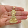Oro Laminado Religious Pendant, Gold Filled Style Caridad del Cobre Design, with Light Yellow Cubic Zirconia, Polished, Golden Finish, 05.253.0153.1