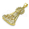 Oro Laminado Religious Pendant, Gold Filled Style Caridad del Cobre Design, with Light Yellow Cubic Zirconia, Polished, Golden Finish, 05.253.0153.1