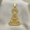 Oro Laminado Religious Pendant, Gold Filled Style Caridad del Cobre Design, with Light Yellow Cubic Zirconia, Polished, Golden Finish, 05.253.0153.1