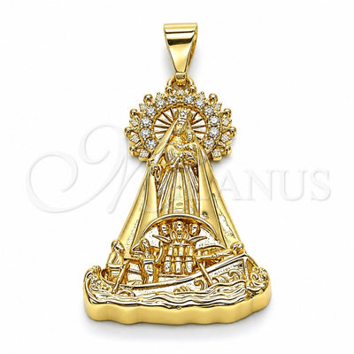 Oro Laminado Religious Pendant, Gold Filled Style Caridad del Cobre Design, with Light Yellow Cubic Zirconia, Polished, Golden Finish, 05.253.0153.1