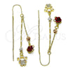 Oro Laminado Threader Earring, Gold Filled Style Little Girl and Flower Design, with White Micro Pave, Polished, Tricolor, 02.253.0078