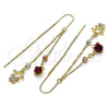 Oro Laminado Threader Earring, Gold Filled Style Little Girl and Flower Design, with White Micro Pave, Polished, Tricolor, 02.253.0078
