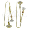 Oro Laminado Threader Earring, Gold Filled Style Evil Eye Design, with White Micro Pave and Black Cubic Zirconia, Polished, Tricolor, 02.253.0080