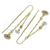 Oro Laminado Threader Earring, Gold Filled Style Evil Eye Design, with White Micro Pave and Black Cubic Zirconia, Polished, Tricolor, 02.253.0080
