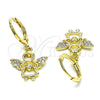 Oro Laminado Dangle Earring, Gold Filled Style Angel and Heart Design, with White Micro Pave, Polished, Golden Finish, 02.253.0084