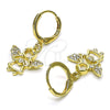 Oro Laminado Dangle Earring, Gold Filled Style Angel and Heart Design, with White Micro Pave, Polished, Golden Finish, 02.253.0084