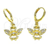 Oro Laminado Dangle Earring, Gold Filled Style Angel and Heart Design, with White Micro Pave, Polished, Golden Finish, 02.253.0084