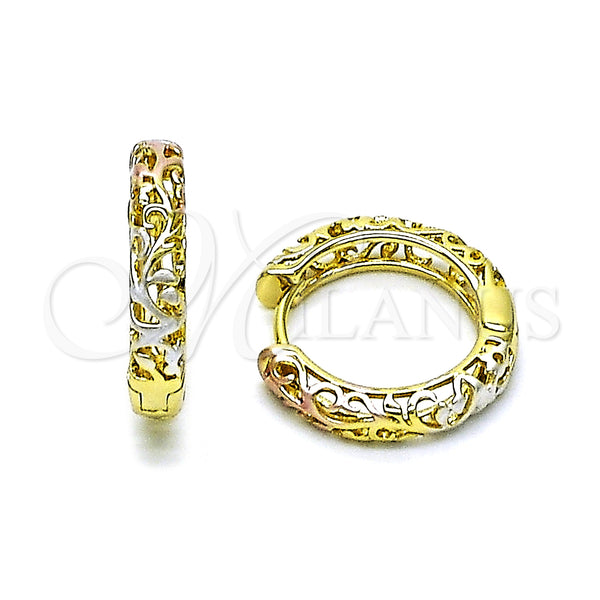 Gold Filled Hoop Earrings — Huggie Hoop Polished Tricolor 02.26. — main product view — SKU 152184 | Oro Laminado aretes de aro — Huggie Hoop pulido Tricolor 02.26. — SKU 152184