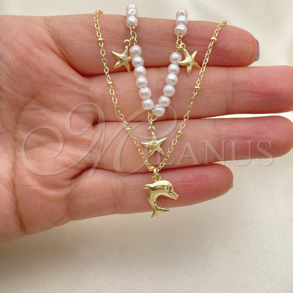 Gold Filled Necklace — Fancy Necklace Dolphin and Star Design with Ivory — alternate product view — SKU 152198 | Oro Laminado collar — elegante Necklace Dolphin and estrella diseño with Ivory — SKU 152198