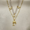 Oro Laminado Fancy Necklace, Gold Filled Style Dolphin and Star Design, with Ivory Pearl, Polished, Golden Finish, 04.213.0287.16 (02 MM Thickness, 16 Inches Length)