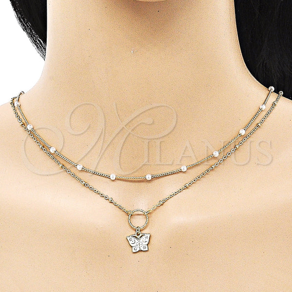 Gold Filled Necklace — Fancy Necklace Butterfly and Moon Design with White — alternate product view — SKU 152199 | Oro Laminado collar — elegante Necklace Butterfly and Moon diseño with blanco — SKU 152199