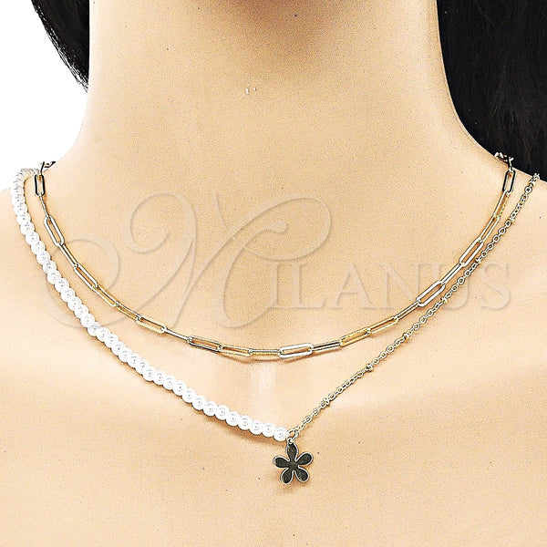 Gold Filled Necklace — Fancy Necklace Flower and Paperclip Design with Ivory — alternate product view — SKU 152201 | Oro Laminado collar — elegante Necklace flor and Paperclip diseño with Ivory — SKU 152201
