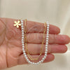 Oro Laminado Fancy Necklace, Gold Filled Style Flower and Paperclip Design, with Ivory Pearl, Polished, Golden Finish, 04.213.0290.16 (03 MM Thickness, 16 Inches Length)