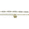 Oro Laminado Fancy Necklace, Gold Filled Style Flower and Paperclip Design, with Ivory Pearl, Polished, Golden Finish, 04.213.0290.16 (03 MM Thickness, 16 Inches Length)