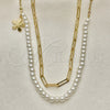 Oro Laminado Fancy Necklace, Gold Filled Style Flower and Paperclip Design, with Ivory Pearl, Polished, Golden Finish, 04.213.0290.16 (03 MM Thickness, 16 Inches Length)