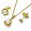 Oro Laminado Earring and Pendant Adult Set, Gold Filled Style with Ivory Pearl, Polished, Golden Finish, 10.156.0465