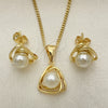 Oro Laminado Earring and Pendant Adult Set, Gold Filled Style with Ivory Pearl, Polished, Golden Finish, 10.156.0465