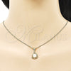 Oro Laminado Earring and Pendant Adult Set, Gold Filled Style with Ivory Pearl, Polished, Golden Finish, 10.156.0465