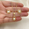 Oro Laminado Earring and Pendant Adult Set, Gold Filled Style with Ivory Pearl, Polished, Golden Finish, 10.156.0465