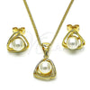 Oro Laminado Earring and Pendant Adult Set, Gold Filled Style with Ivory Pearl, Polished, Golden Finish, 10.156.0465