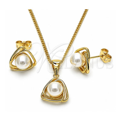 Oro Laminado Earring and Pendant Adult Set, Gold Filled Style with Ivory Pearl, Polished, Golden Finish, 10.156.0465