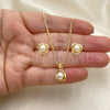 Oro Laminado Earring and Pendant Adult Set, Gold Filled Style Flower Design, with Ivory Pearl, Polished, Golden Finish, 10.156.0467