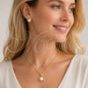 Oro Laminado Earring and Pendant Adult Set, Gold Filled Style with Ivory Pearl, Polished, Golden Finish, 10.156.0469