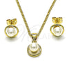 Oro Laminado Earring and Pendant Adult Set, Gold Filled Style with Ivory Pearl, Polished, Golden Finish, 10.156.0469
