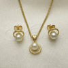 Oro Laminado Earring and Pendant Adult Set, Gold Filled Style with Ivory Pearl, Polished, Golden Finish, 10.156.0469