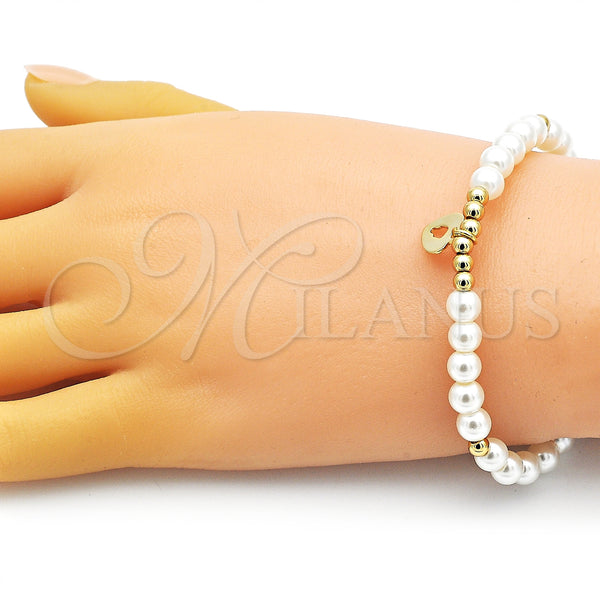 Gold Filled Bracelet — Fancy Bracelet Heart and Ball Design with Ivory — alternate product view — SKU 152215 | Oro Laminado brazalete — elegante Bracelet corazón and Ball diseño with Ivory — SKU 152215