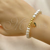 Oro Laminado Fancy Bracelet, Gold Filled Style Heart and Ball Design, with Ivory Pearl, Polished, Golden Finish, 03.405.0014.07 (06 MM Thickness, 7 Inches Length)