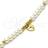 Oro Laminado Fancy Bracelet, Gold Filled Style Heart and Ball Design, with Ivory Pearl, Polished, Golden Finish, 03.405.0014.07 (06 MM Thickness, 7 Inches Length)