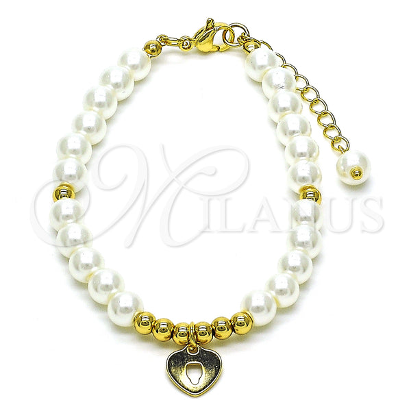 Gold Filled Bracelet — Fancy Bracelet Heart and Ball Design with Ivory — main product view — SKU 152215 | Oro Laminado brazalete — elegante Bracelet corazón and Ball diseño with Ivory — SKU 152215
