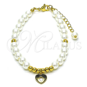 Gold Filled Bracelet — Fancy Bracelet Heart and Ball Design with Ivory — main product view — SKU 152215 | Oro Laminado brazalete — elegante Bracelet corazón and Ball diseño with Ivory — SKU 152215