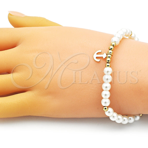 Gold Filled Bracelet — Fancy Bracelet Anchor and Ball Design with Ivory — alternate product view — SKU 152216 | Oro Laminado brazalete — elegante Bracelet Anchor and Ball diseño with Ivory — SKU 152216
