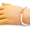 Oro Laminado Fancy Bracelet, Gold Filled Style Anchor and Ball Design, with Ivory Pearl, Polished, Golden Finish, 03.405.0015.07 (06 MM Thickness, 7 Inches Length)