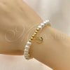 Oro Laminado Fancy Bracelet, Gold Filled Style Anchor and Ball Design, with Ivory Pearl, Polished, Golden Finish, 03.405.0015.07 (06 MM Thickness, 7 Inches Length)