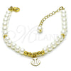Oro Laminado Fancy Bracelet, Gold Filled Style Anchor and Ball Design, with Ivory Pearl, Polished, Golden Finish, 03.405.0015.07 (06 MM Thickness, 7 Inches Length)