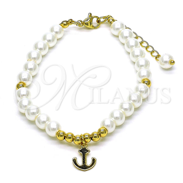 Gold Filled Bracelet — Fancy Bracelet Anchor and Ball Design with Ivory — main product view — SKU 152216 | Oro Laminado brazalete — elegante Bracelet Anchor and Ball diseño with Ivory — SKU 152216