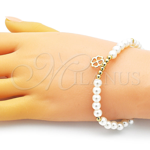 Gold Filled Bracelet — Fancy Bracelet Four-leaf Clover and Ball Design with — alternate product view — SKU 152217 | Oro Laminado brazalete — elegante Bracelet Four-leaf Clover and Ball diseño with — SKU 152217