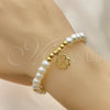 Oro Laminado Fancy Bracelet, Gold Filled Style Four-leaf Clover and Ball Design, with Ivory Pearl, Polished, Golden Finish, 03.405.0016.07 (06 MM Thickness, 7 Inches Length)