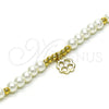 Oro Laminado Fancy Bracelet, Gold Filled Style Four-leaf Clover and Ball Design, with Ivory Pearl, Polished, Golden Finish, 03.405.0016.07 (06 MM Thickness, 7 Inches Length)