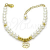 Oro Laminado Fancy Bracelet, Gold Filled Style Four-leaf Clover and Ball Design, with Ivory Pearl, Polished, Golden Finish, 03.405.0016.07 (06 MM Thickness, 7 Inches Length)
